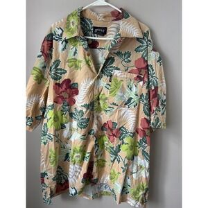 Men's XL Button Down Cotton Short Sleeve Tropical Floral Shirt Resort Vacation